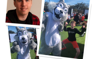 Carter Campos as "Rowdy the Wolf," Vanguard Prep School's Mascot